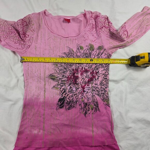Glima Womens Size Small Pink Floral Graphic 3/4 Sleeve Shirt Made In USA - Picture 8 of 11